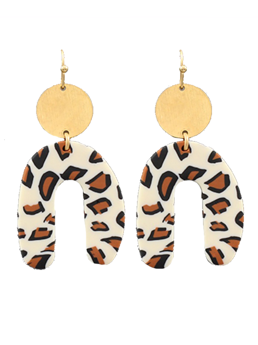 Arch Shape Leopard Print Clay Disk Earrings
