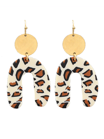 Arch Shape Leopard Print Clay Disk Earrings