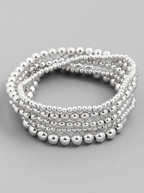 Silver Ball Bead Bracelet Set of 5