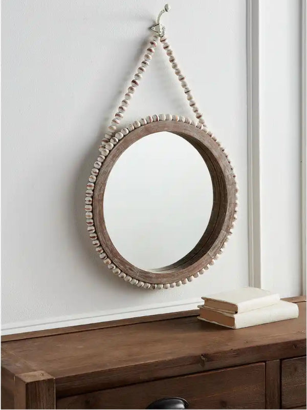 Beaded Circle Hanging Mirror