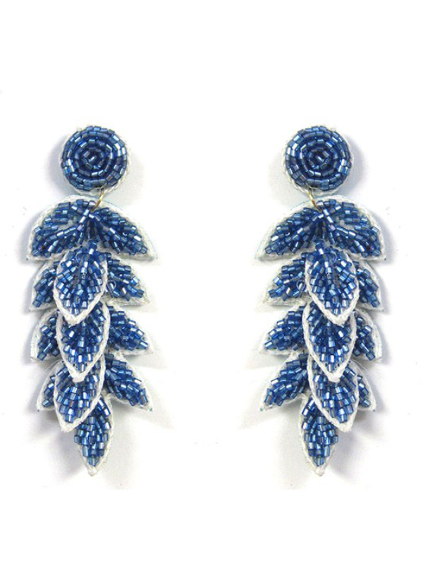Blue Beaded Feather Earrings