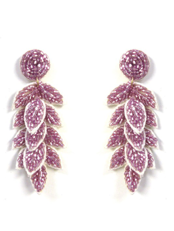Lavender Beaded Feather Earrings