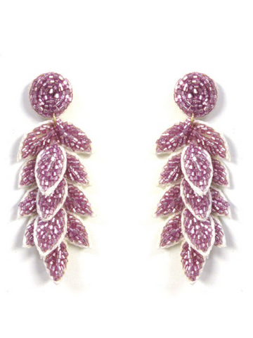 Lavender Beaded Feather Earrings