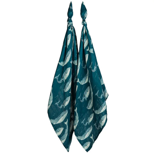 Blue Whale Bamboo Muslin Two-Piece Burp Cloth Set