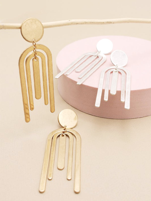 Double U Drop Circle Post Earrings
