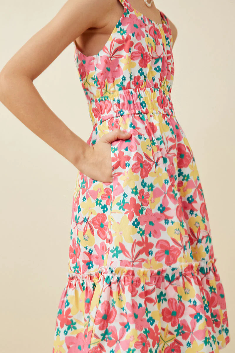Floral Cinch Waist Poplin Tank Dress