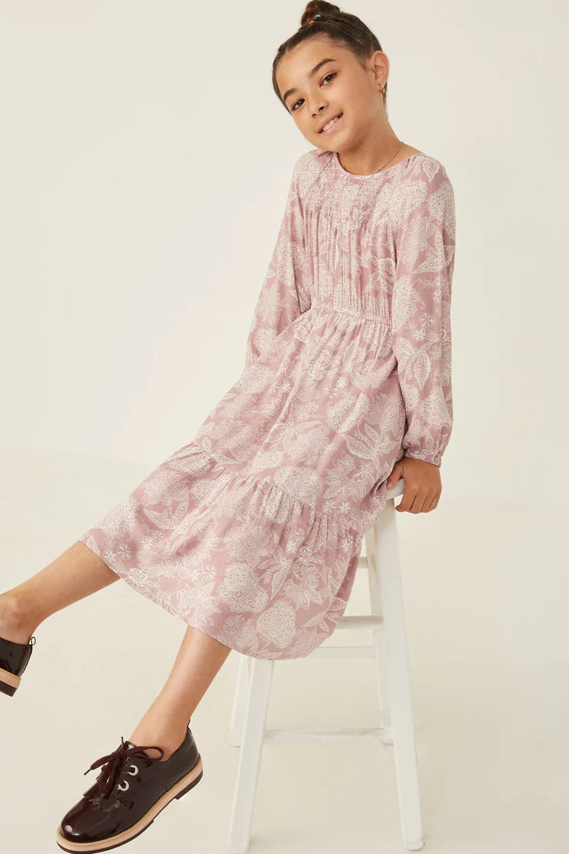 Girls Botanical Paisley Smock Detailed Dress