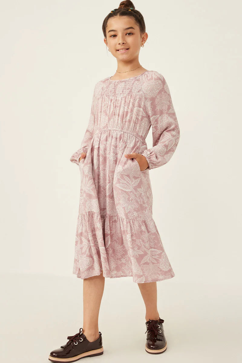 Girls Botanical Paisley Smock Detailed Dress