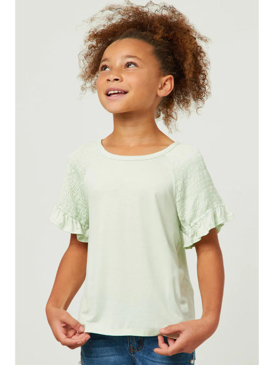 Girls Smocked Shoulder Ruffle Sleeve Top