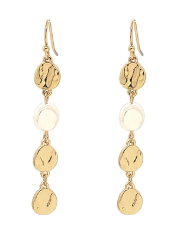 Gold Disc with Pearl Accent Earring
