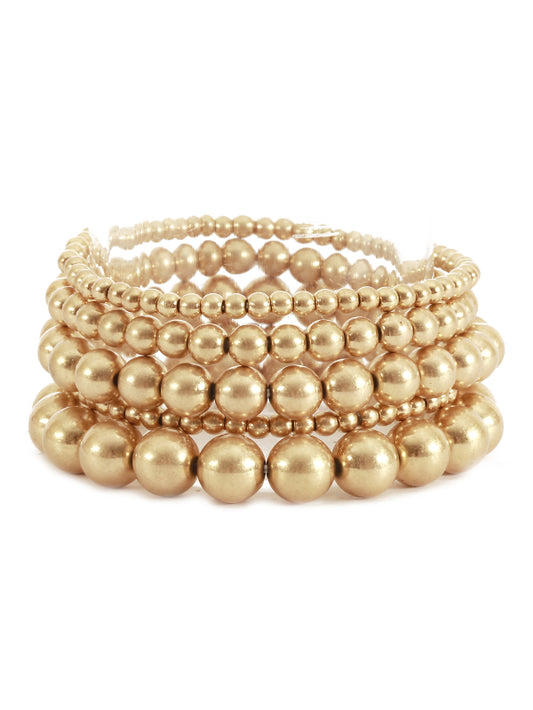 Gold Ball Bead Bracelet Set of 5
