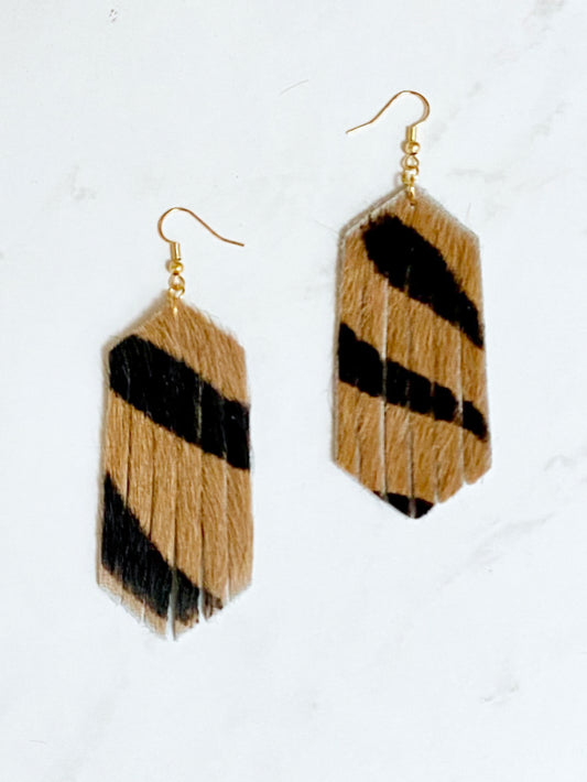 Fringed Hair on Hide Leather Earring