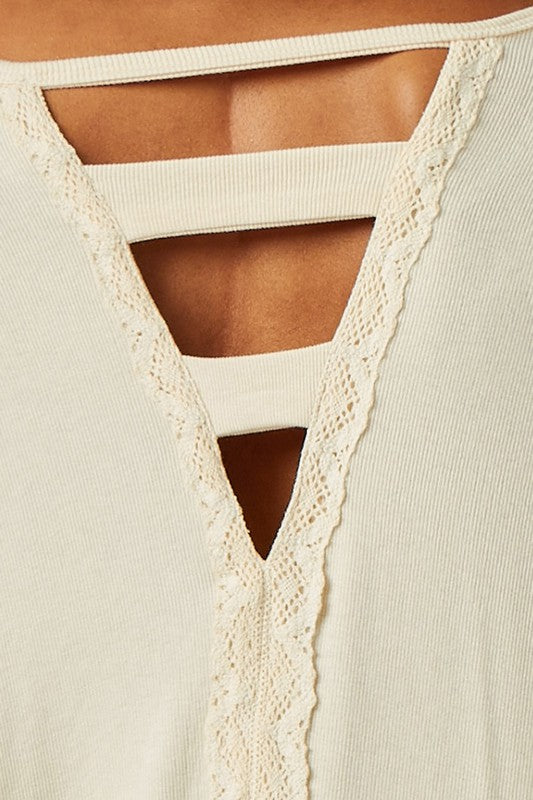 Lace Trim Back Long Sleeve Knit Top