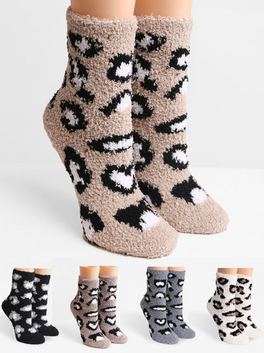 Leopard Print Fuzzy Socks