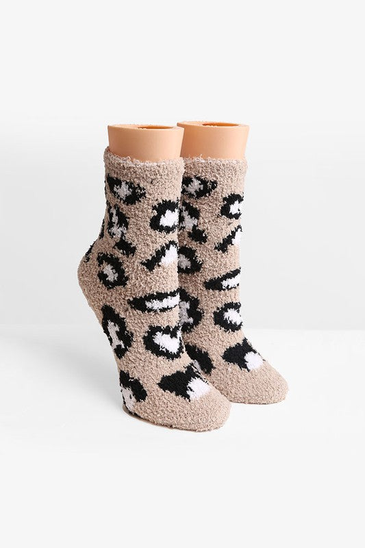 Leopard Print Fuzzy Socks