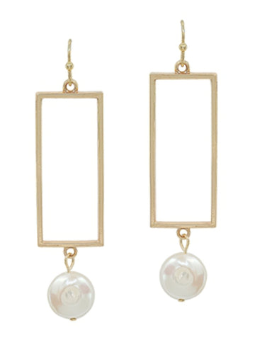 Rectangle Freshwater Pearl Drop Earring