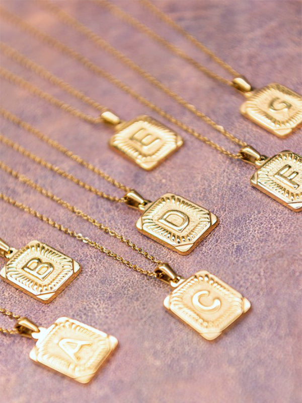 Rectangle Initial Pendant Necklace