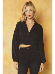 Satin V-Neck Collard Blouse