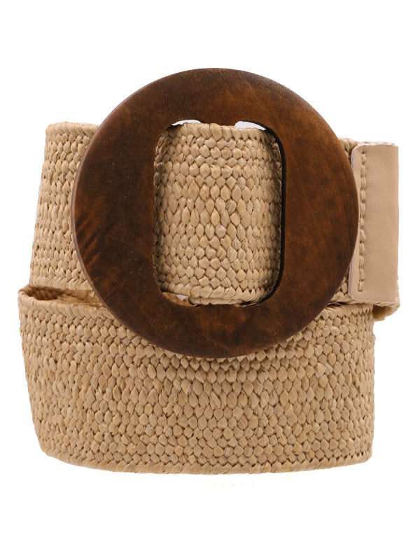 Wood Buckle Straw Stretch Belt