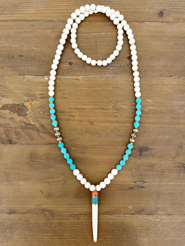 Turquoise Bone Tooth Pendant Necklace