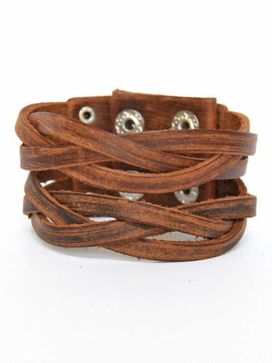Wide Braided Leather Cuff Bracelet