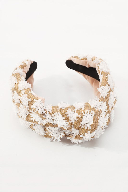 Wide Colored Straw Weaving Top Knot Headband