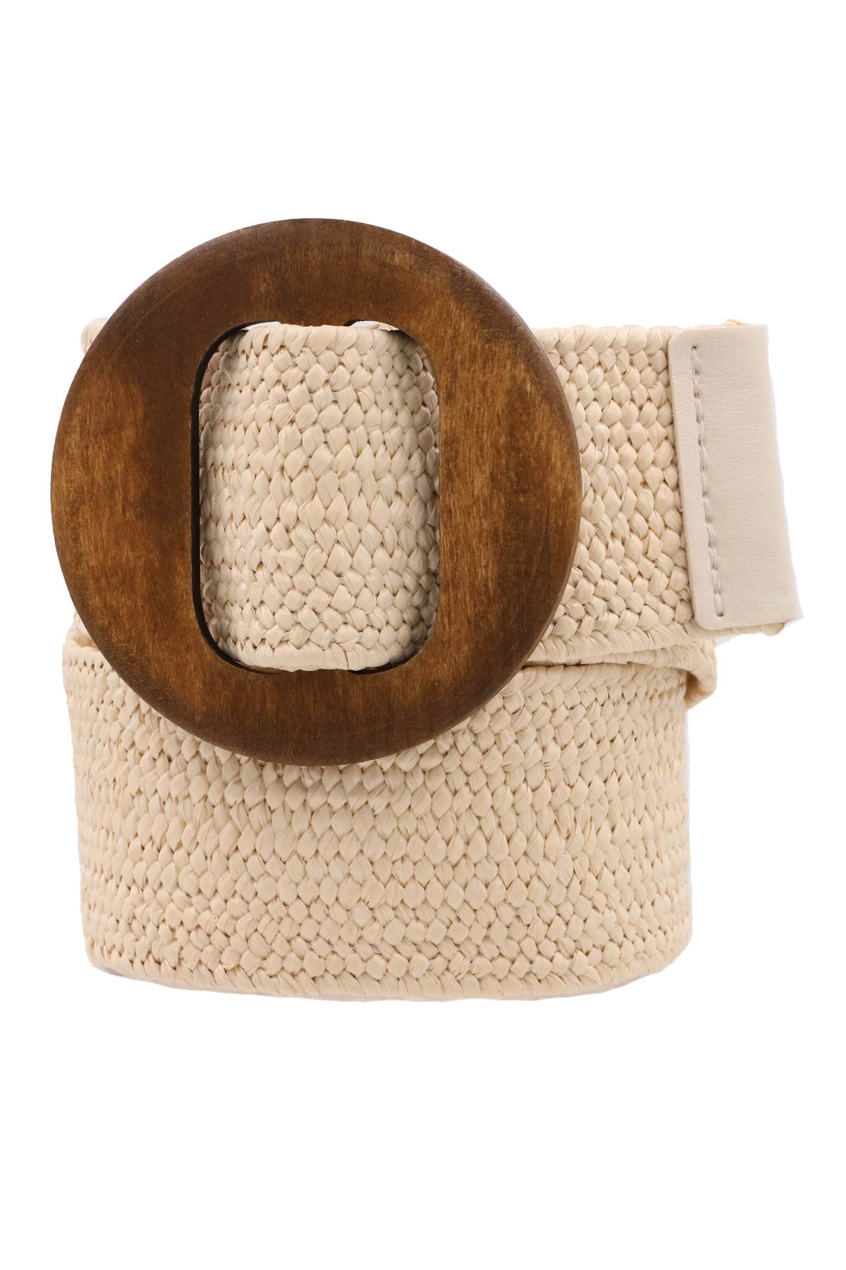 Wood Buckle Straw Stretch Belt