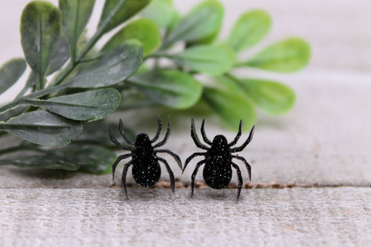Black Glitter Spiders Stud Earrings