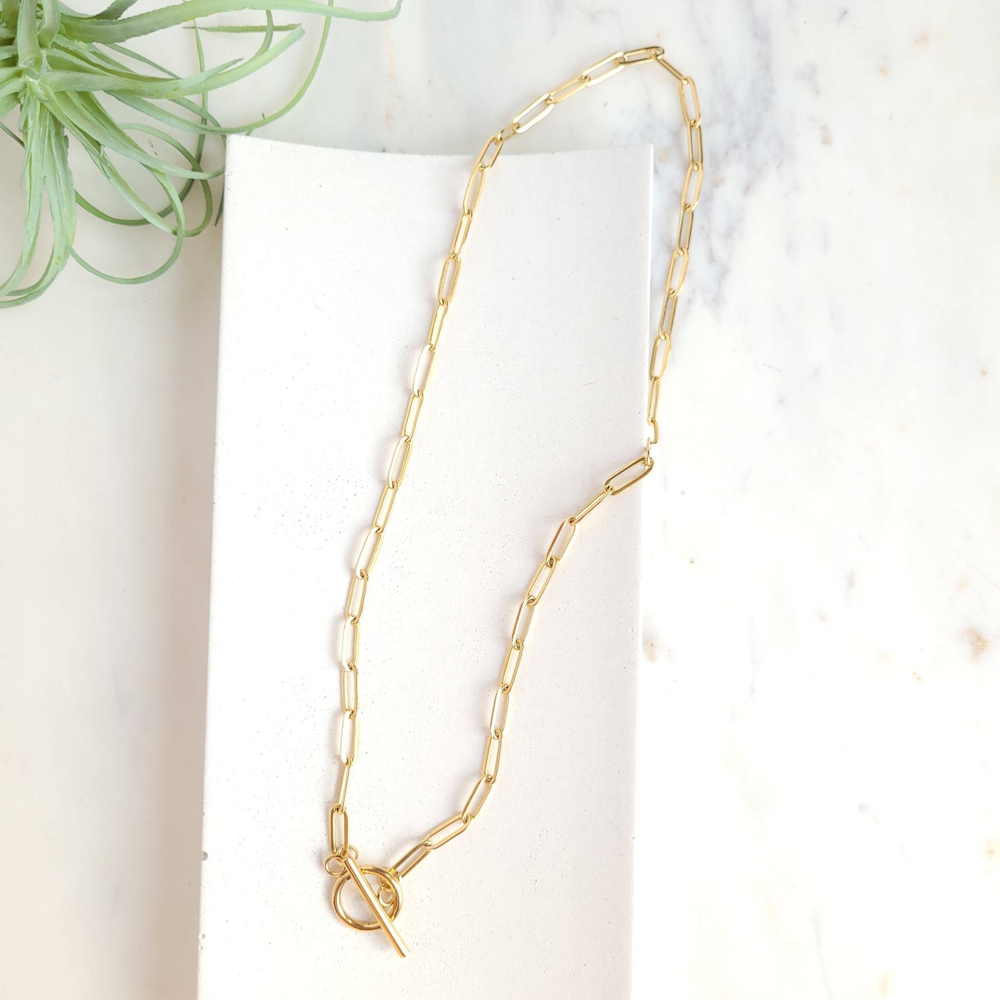Gold Plated Paper Clip Chain with Toggle Clasp